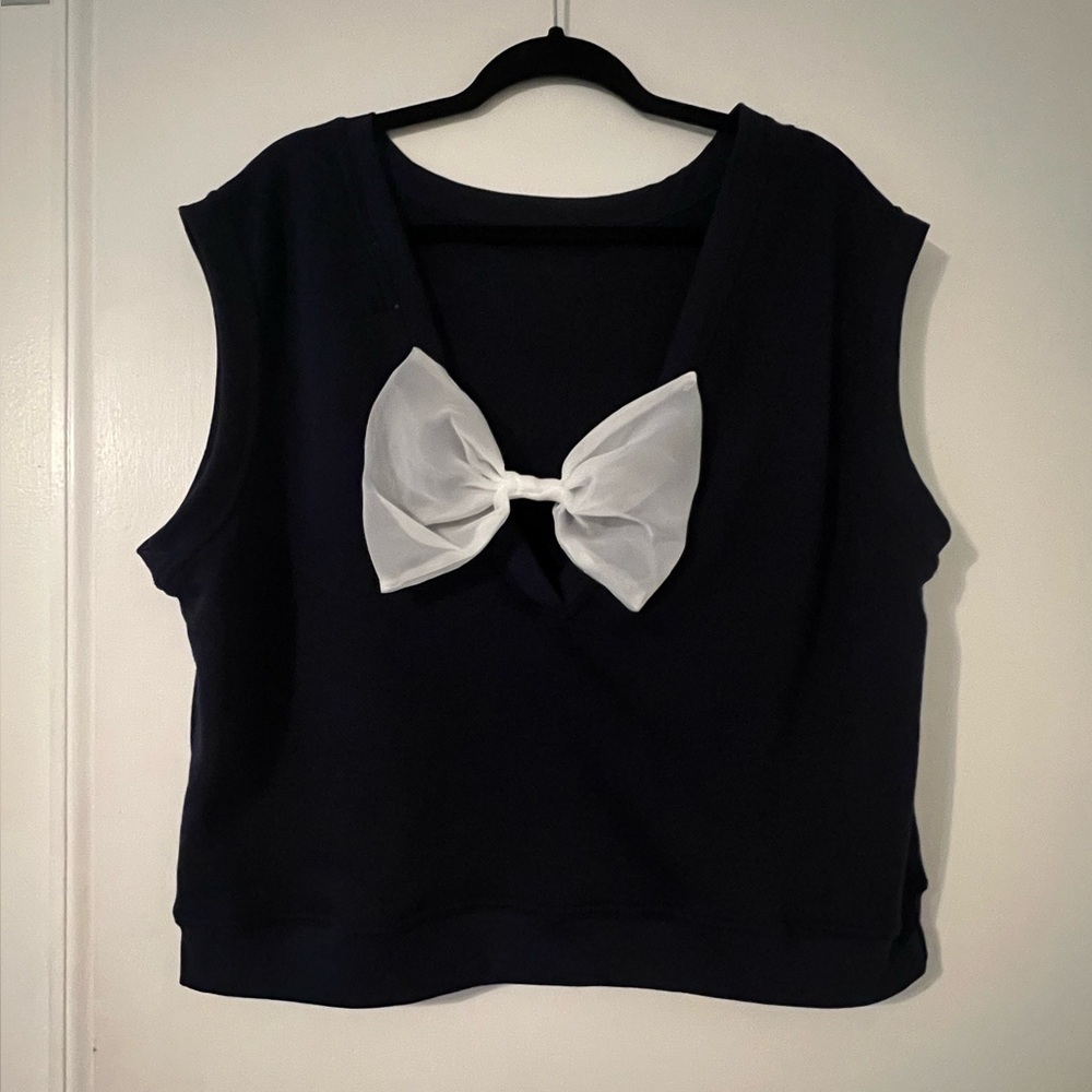 NWT Maeve Anthropologie Blue Sleeveless Top White Bow on the back size 1X (i114)
